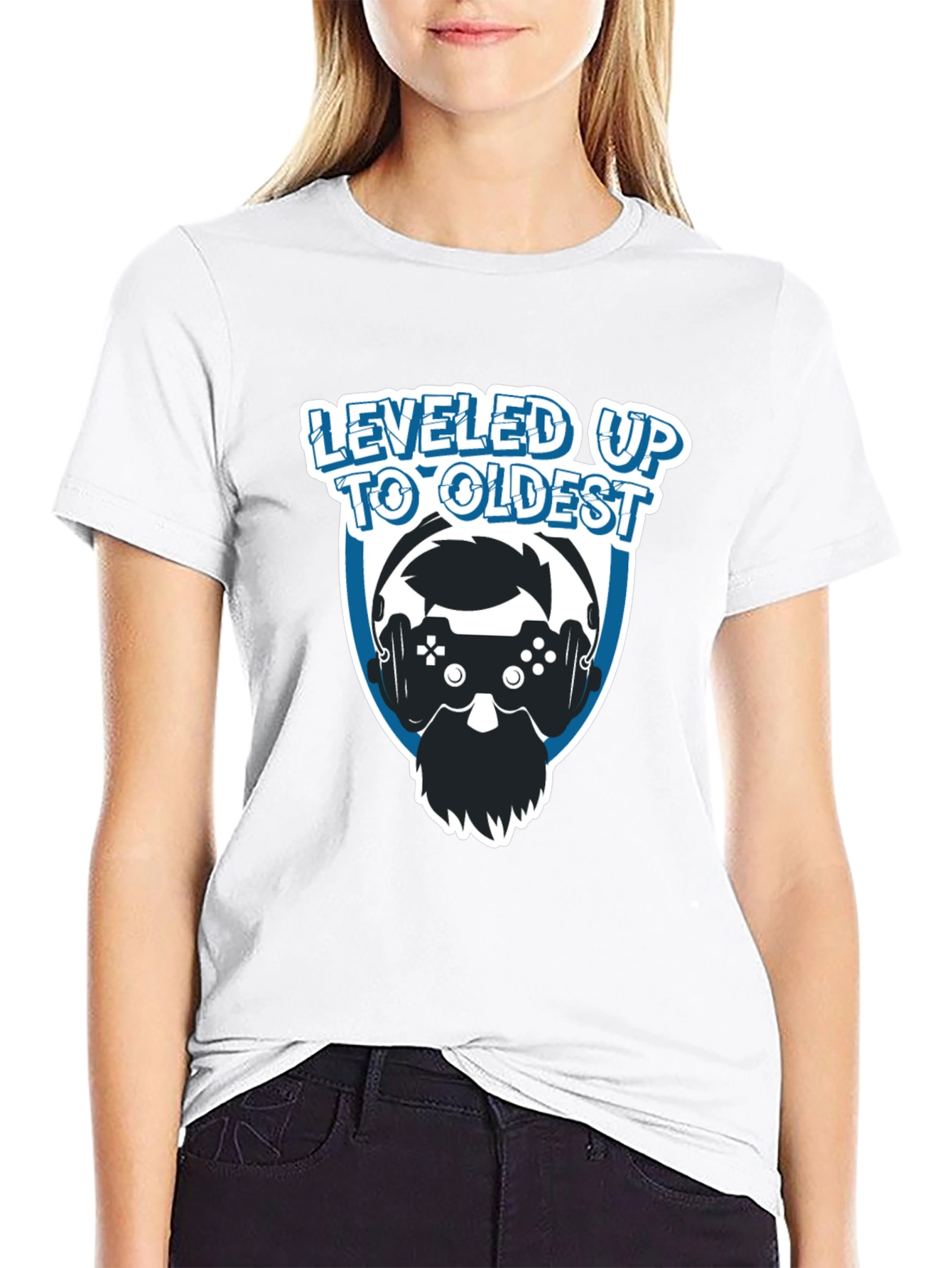 Leveled Up to Oldest Gamer T-Shirt - Black