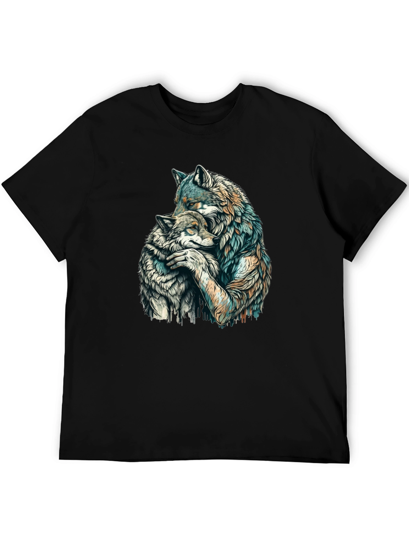 Wolf Hug Graphic Tee - Black Cotton Blend