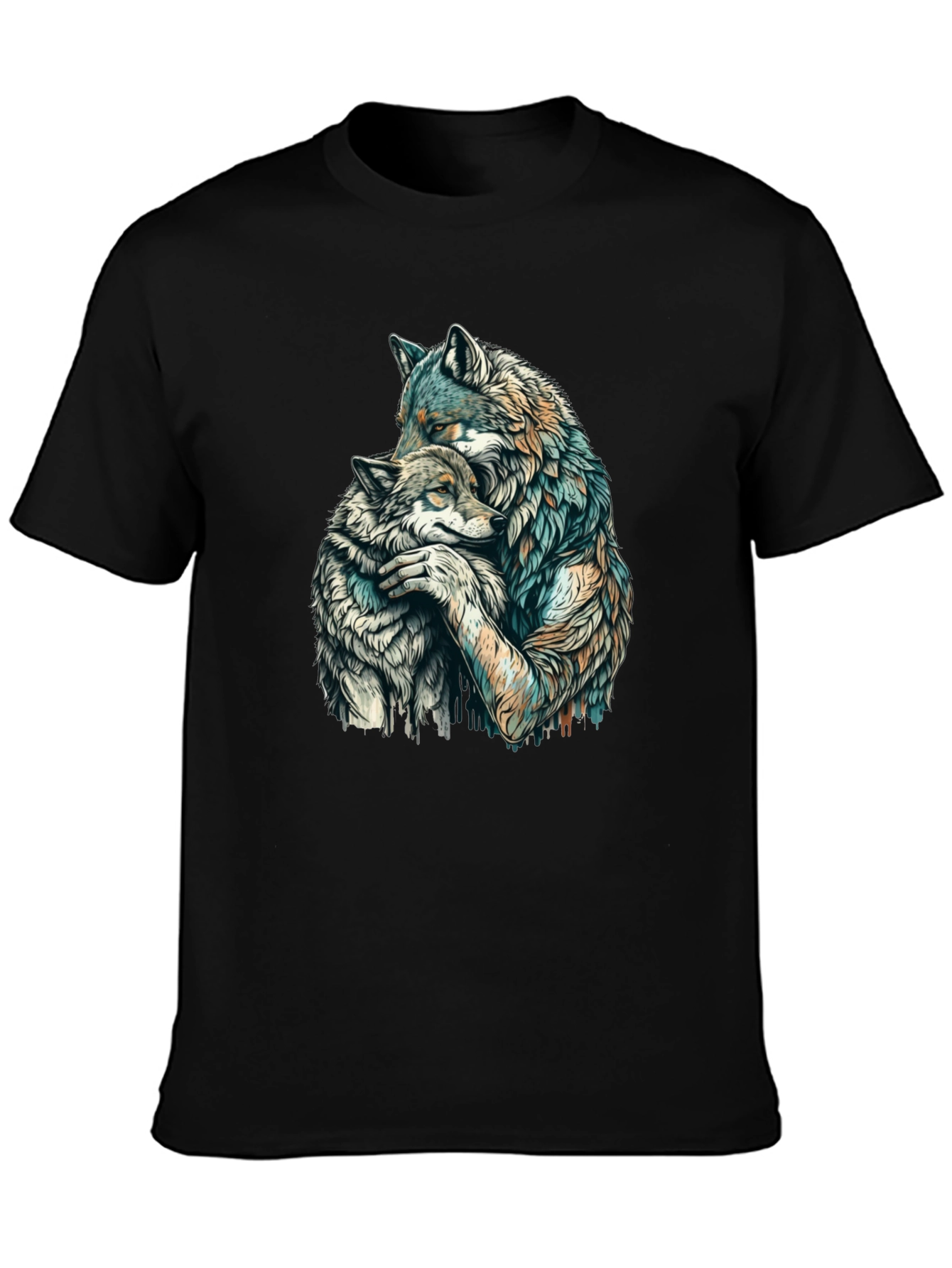 Wolf Hug Graphic Tee - Black Cotton Blend