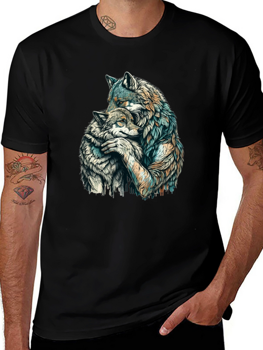 Wolf Hug Graphic Tee - Black Cotton Blend
