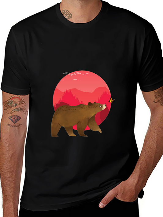Bear & Butterfly Graphic Tee - Black T-Shirt