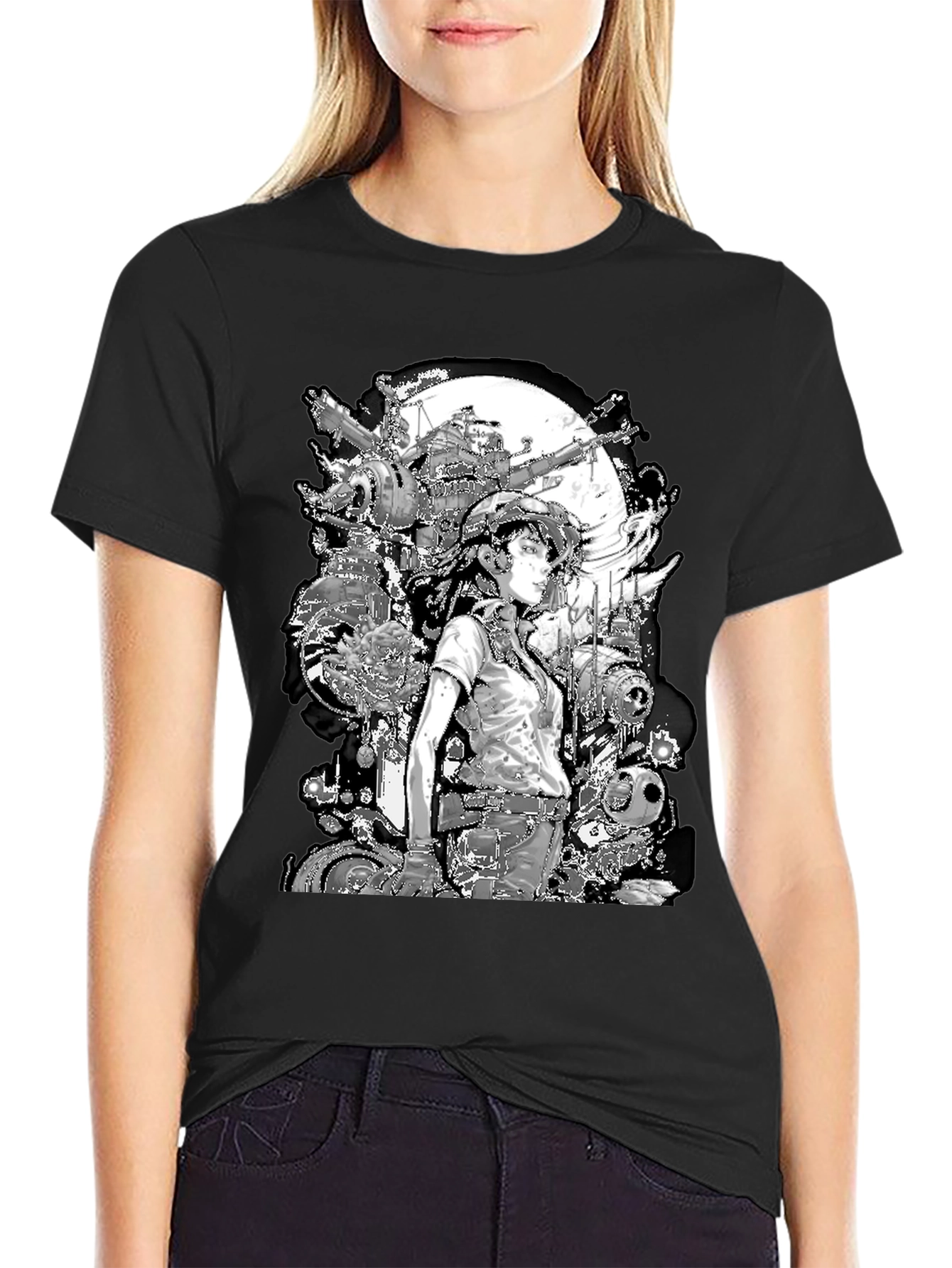 Anime Girl & Mecha T-Shirt - Sci-Fi Graphic Tee