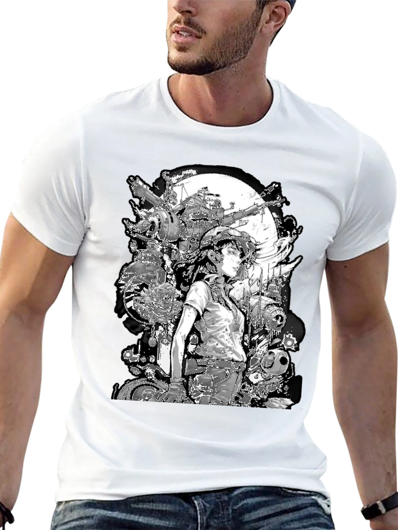 Anime Girl & Mecha T-Shirt - Sci-Fi Graphic Tee