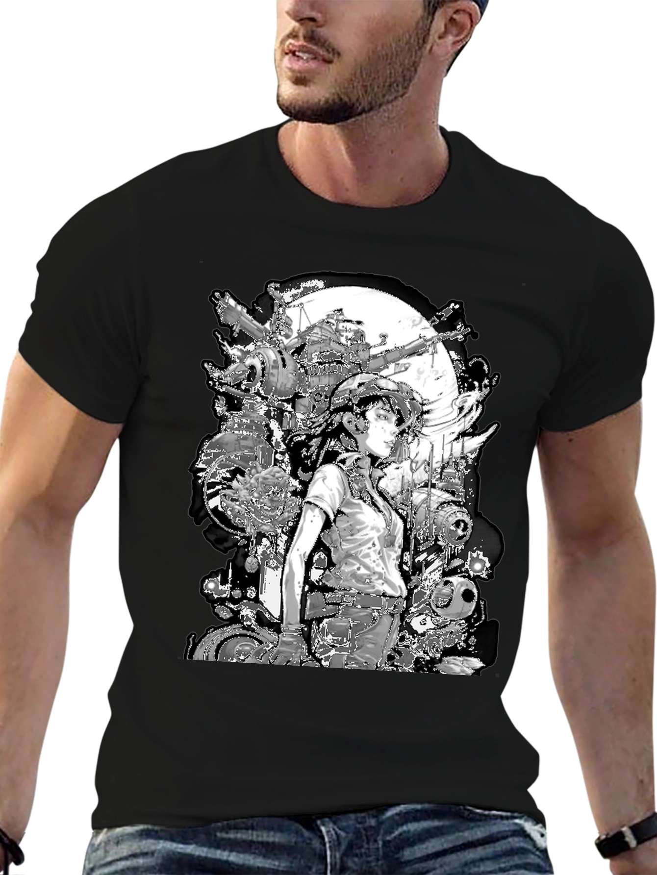 Anime Girl & Mecha T-Shirt - Sci-Fi Graphic Tee