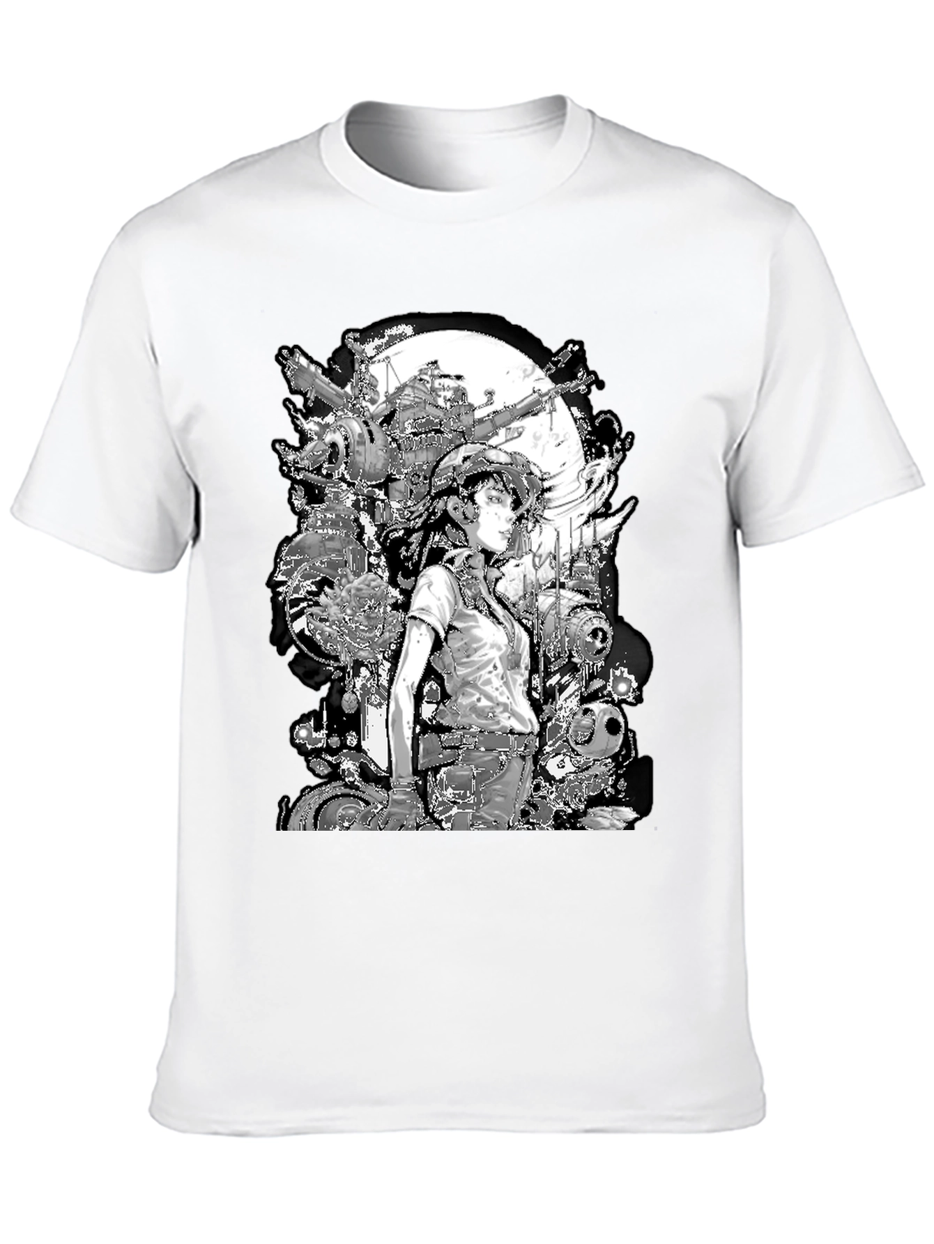 Anime Girl & Mecha T-Shirt - Sci-Fi Graphic Tee