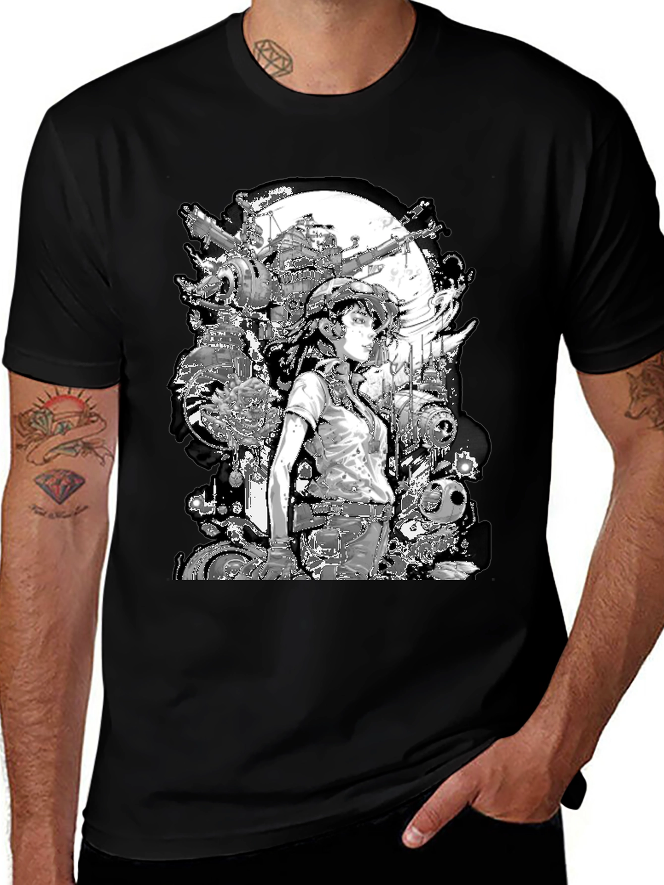 Anime Girl & Mecha T-Shirt - Sci-Fi Graphic Tee
