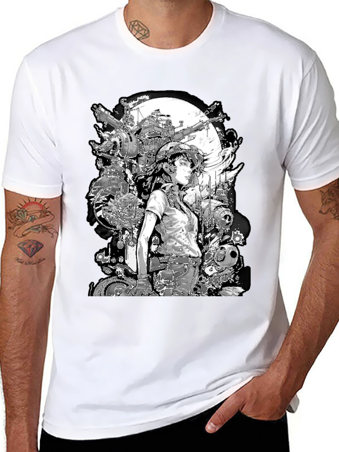 Anime Girl & Mecha T-Shirt - Sci-Fi Graphic Tee