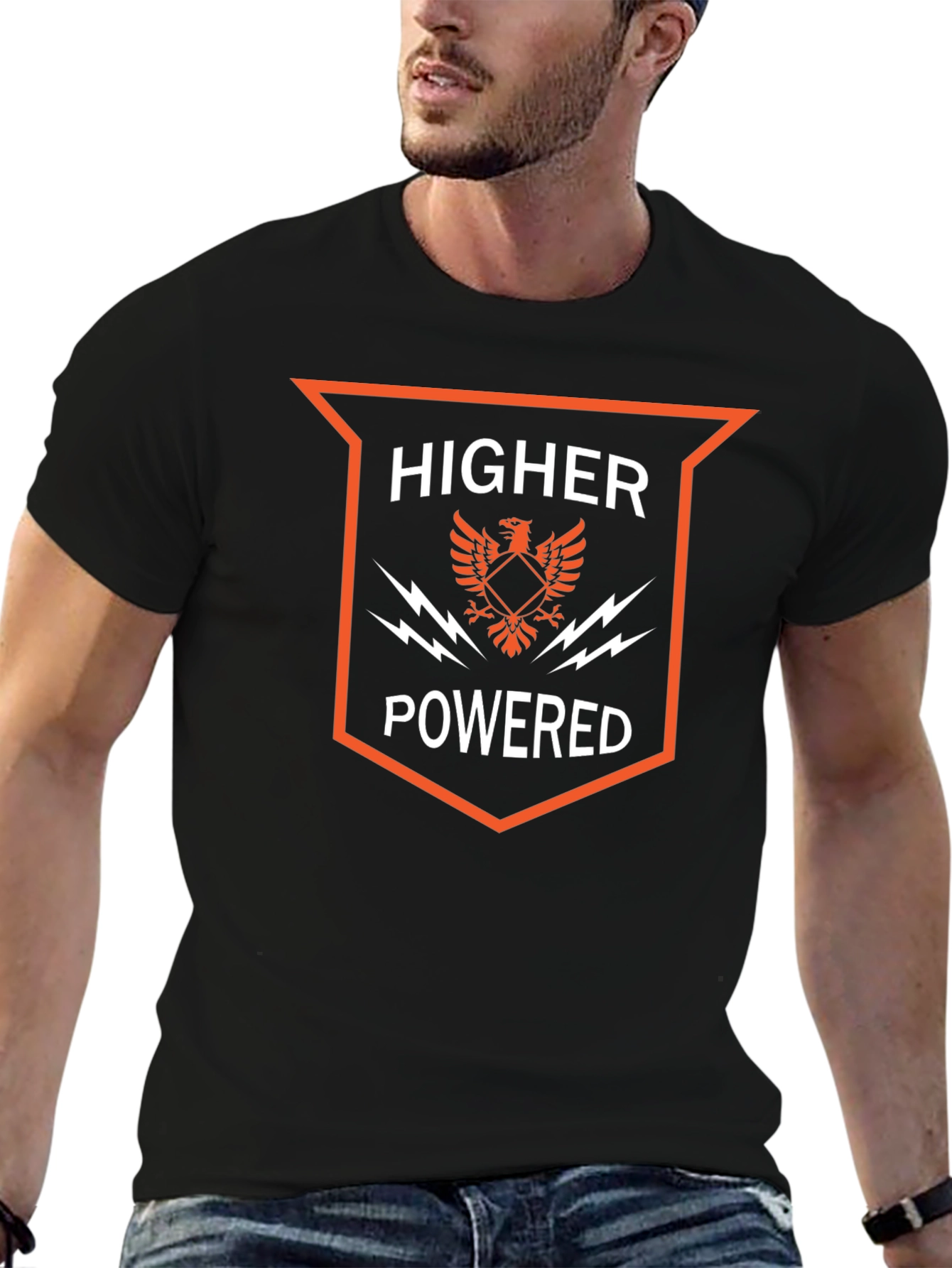 Higher Powered Graphic Print Black Tee