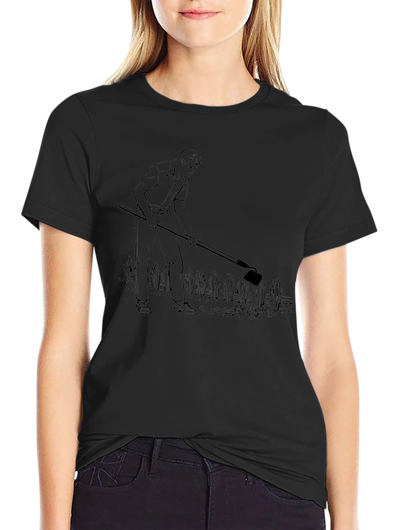 Hoeing Man Graphic Tee - Black Cotton T-Shirt