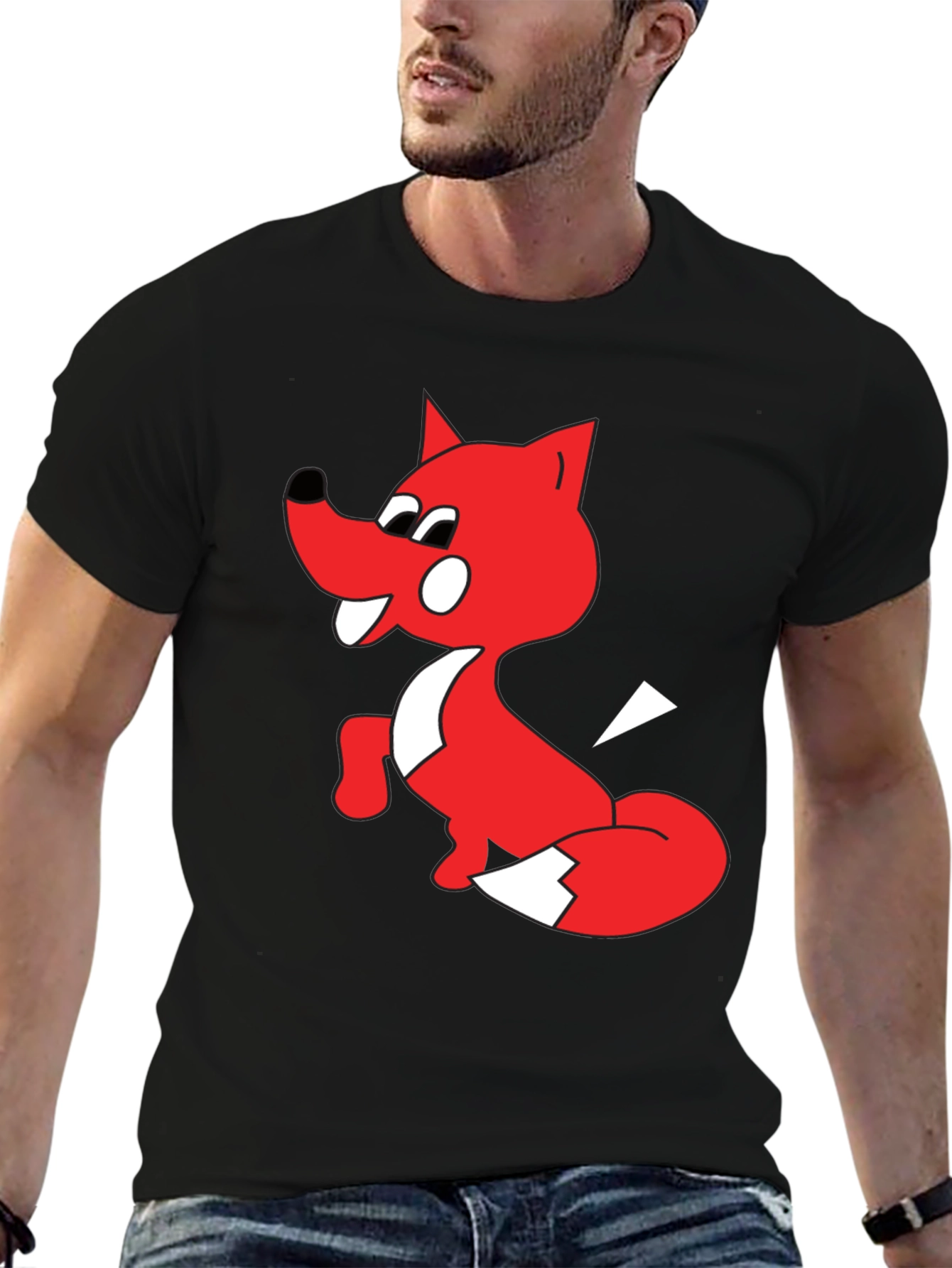Cartoon Fox Graphic Tee - Unisex Black T-Shirt