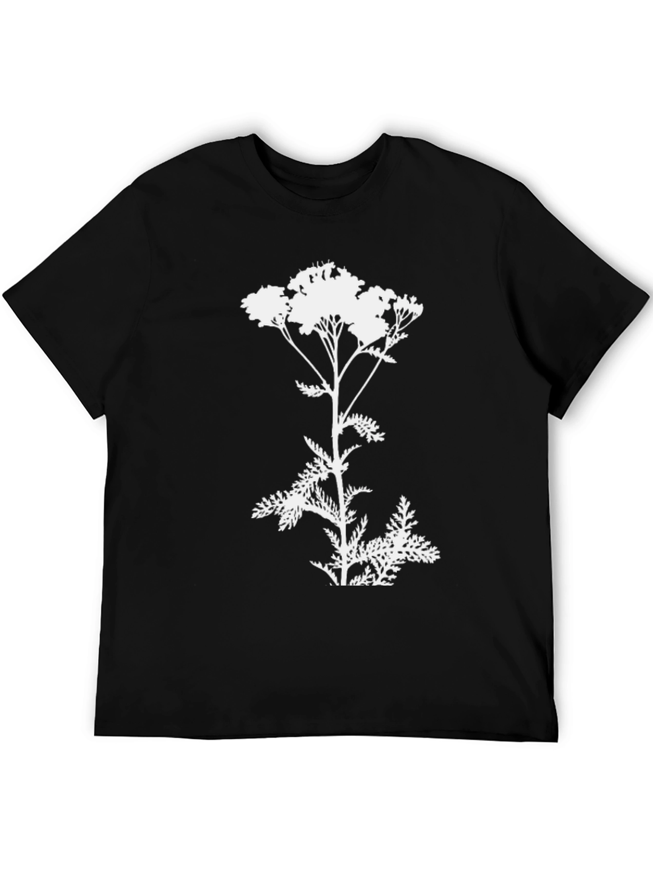 Botanical Yarrow T-Shirt: Black Cotton Graphic Tee