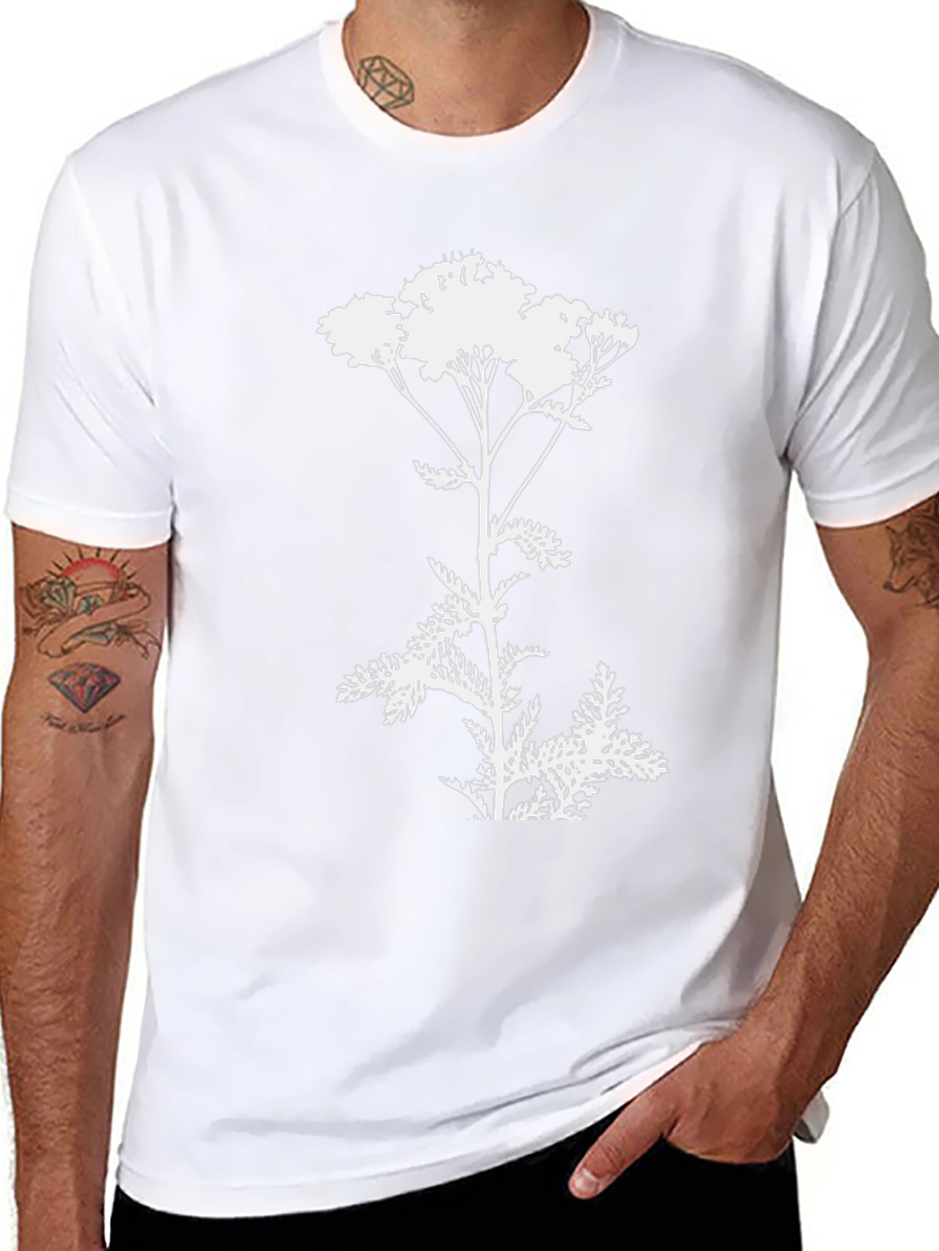 Botanical Yarrow T-Shirt: Black Cotton Graphic Tee