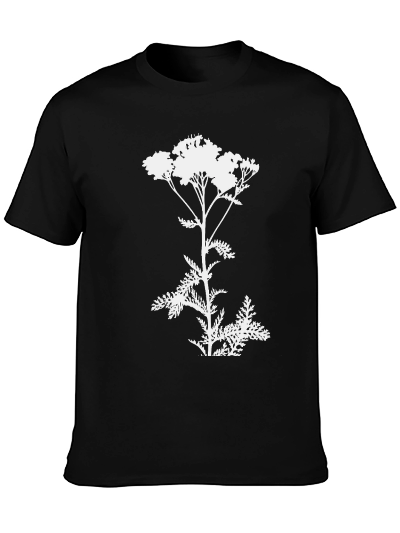 Botanical Yarrow T-Shirt: Black Cotton Graphic Tee