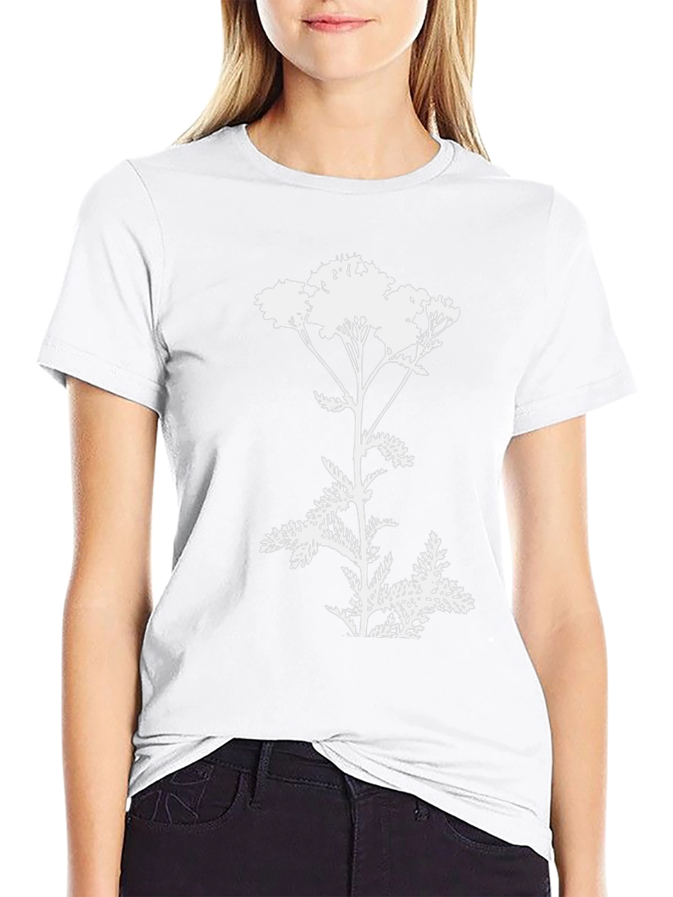 Botanical Yarrow T-Shirt: Black Cotton Graphic Tee