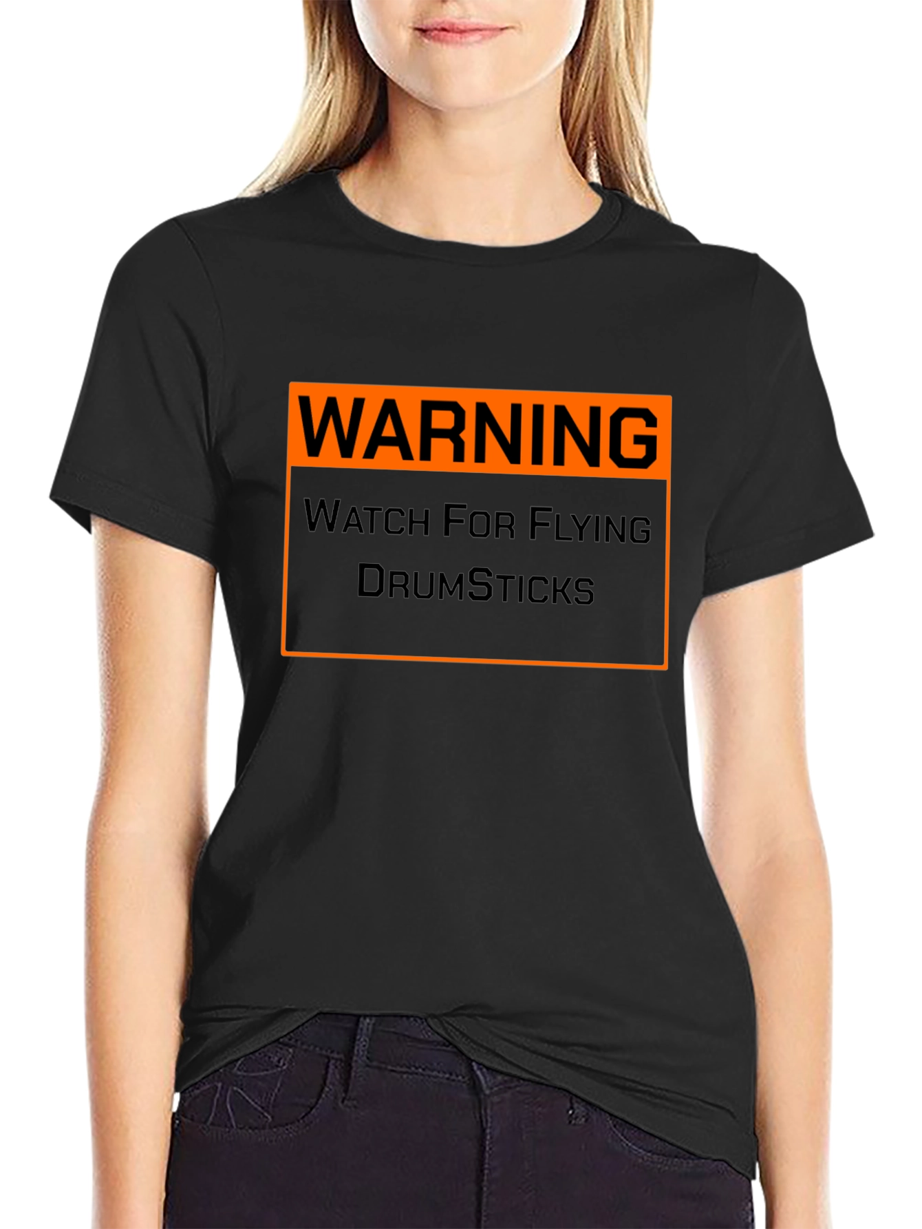 Warning Flying Drumsticks T-Shirt Funny Drummer Musician Tee