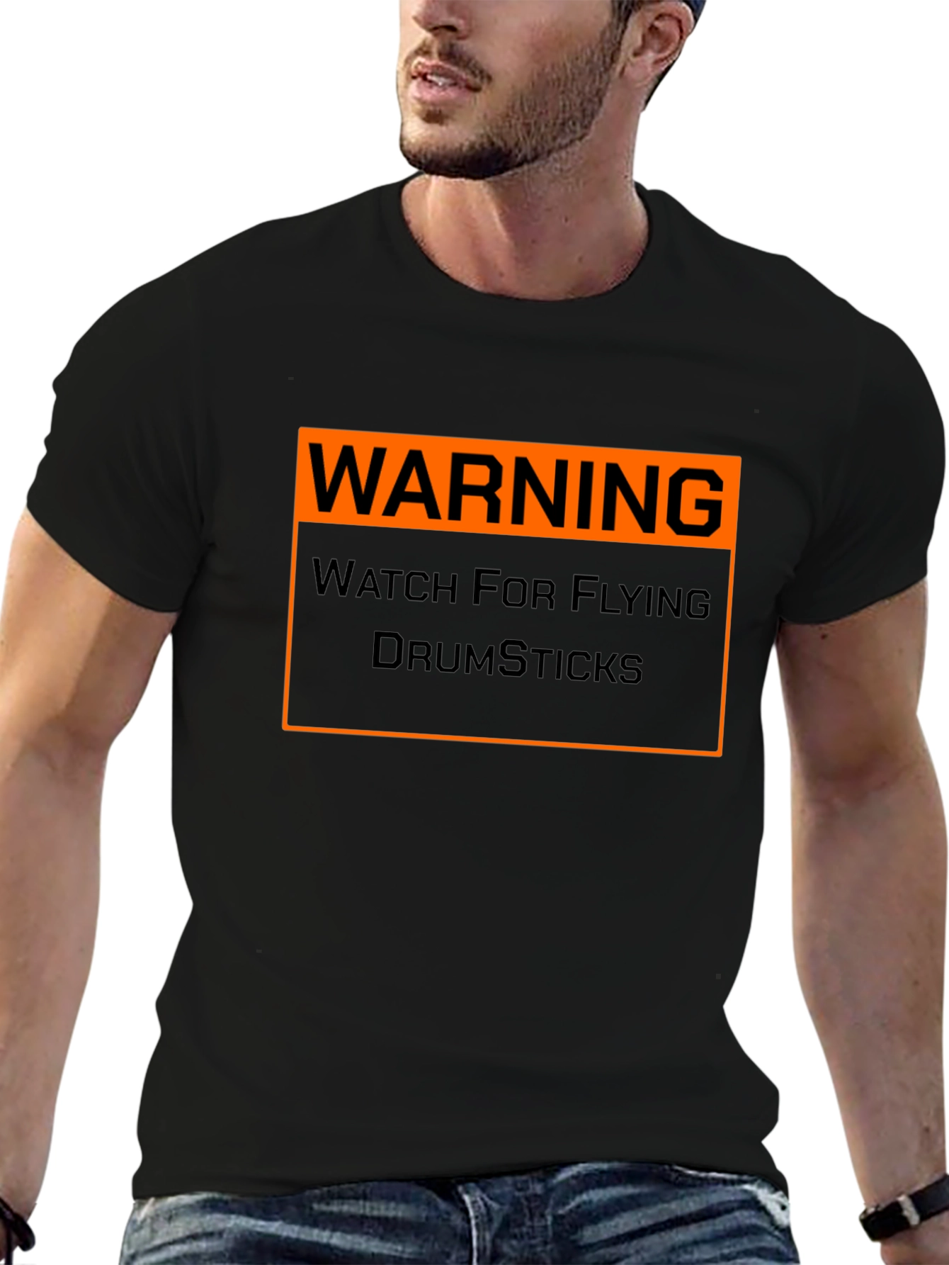 Warning Flying Drumsticks T-Shirt Funny Drummer Musician Tee