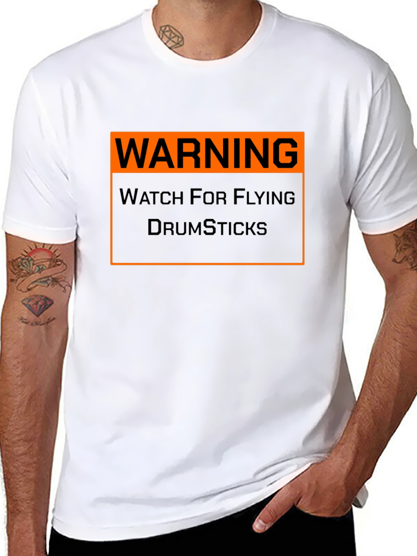 Warning Flying Drumsticks T-Shirt Funny Drummer Musician Tee