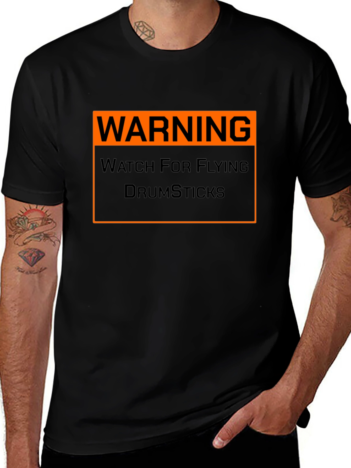 Warning Flying Drumsticks T-Shirt Funny Drummer Musician Tee