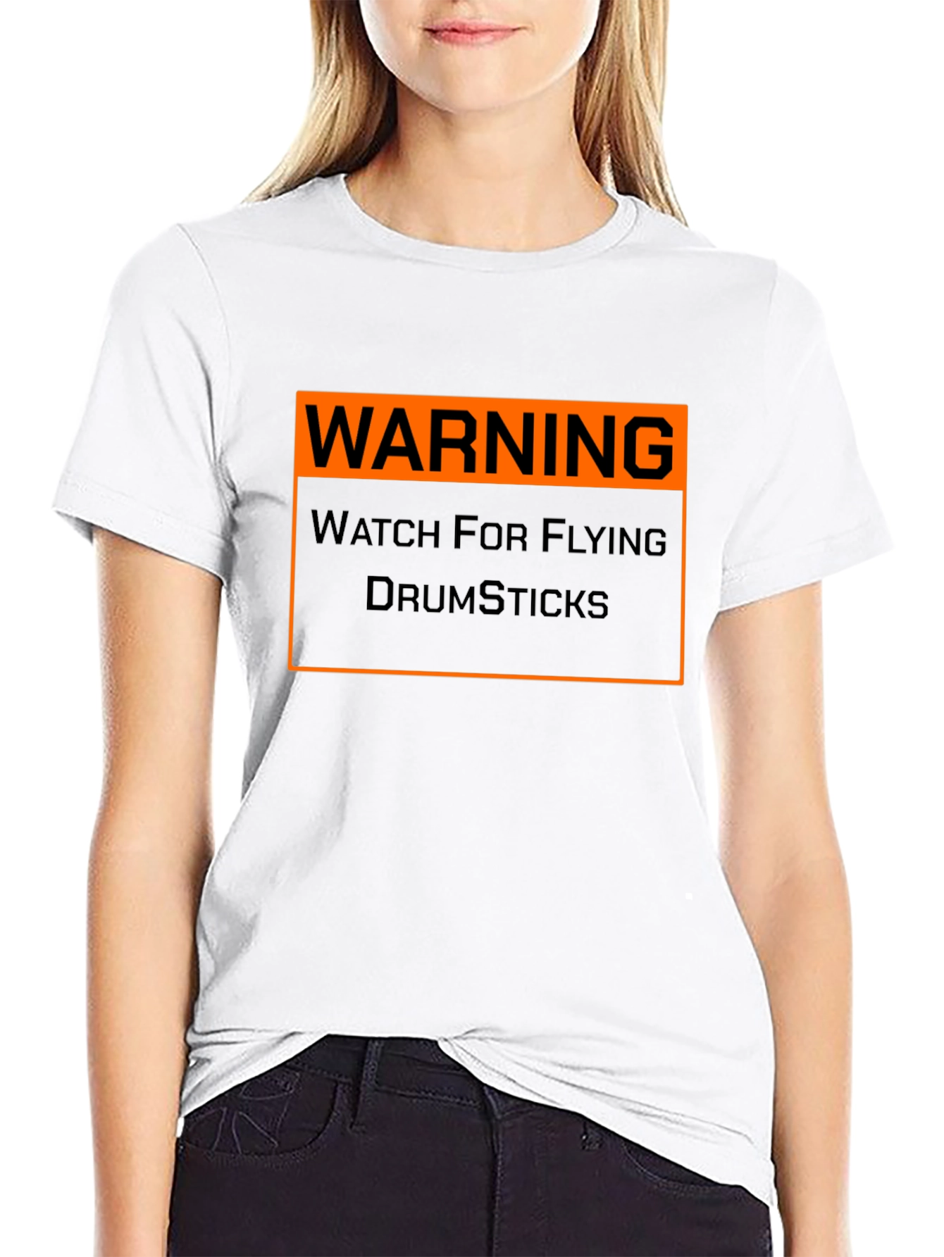 Warning Flying Drumsticks T-Shirt Funny Drummer Musician Tee