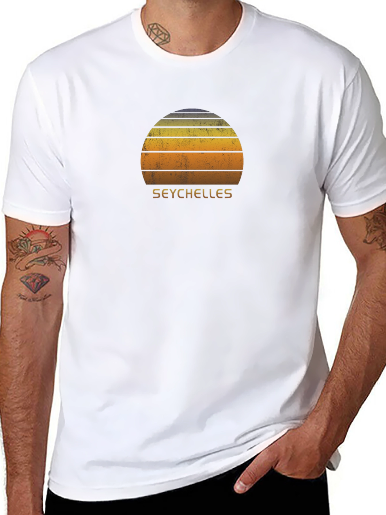 Seychelles Sunset Graphic Tee - Retro Vacation T-Shirt