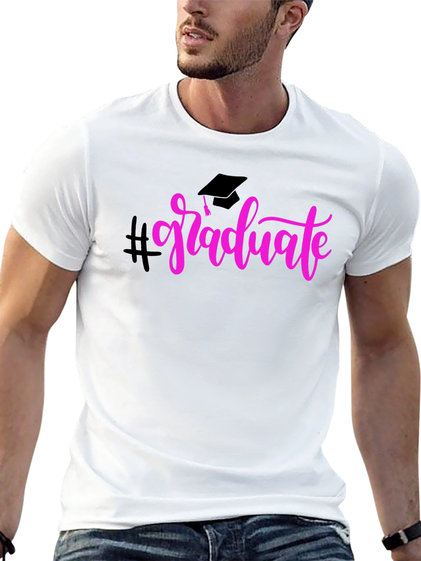 Graduate T-Shirt Black Cotton Pink Graphic