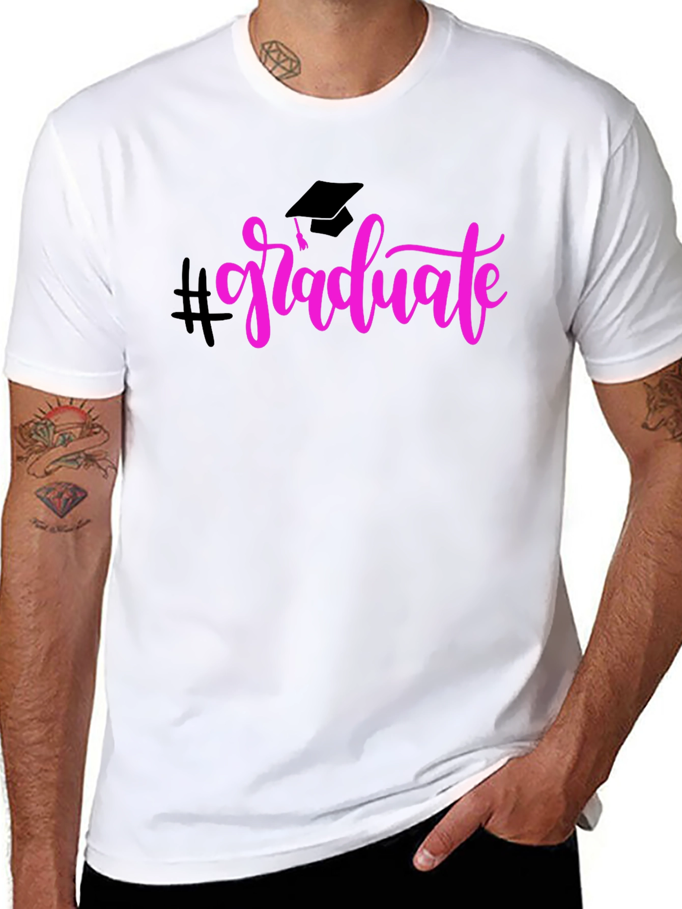 Graduate T-Shirt Black Cotton Pink Graphic