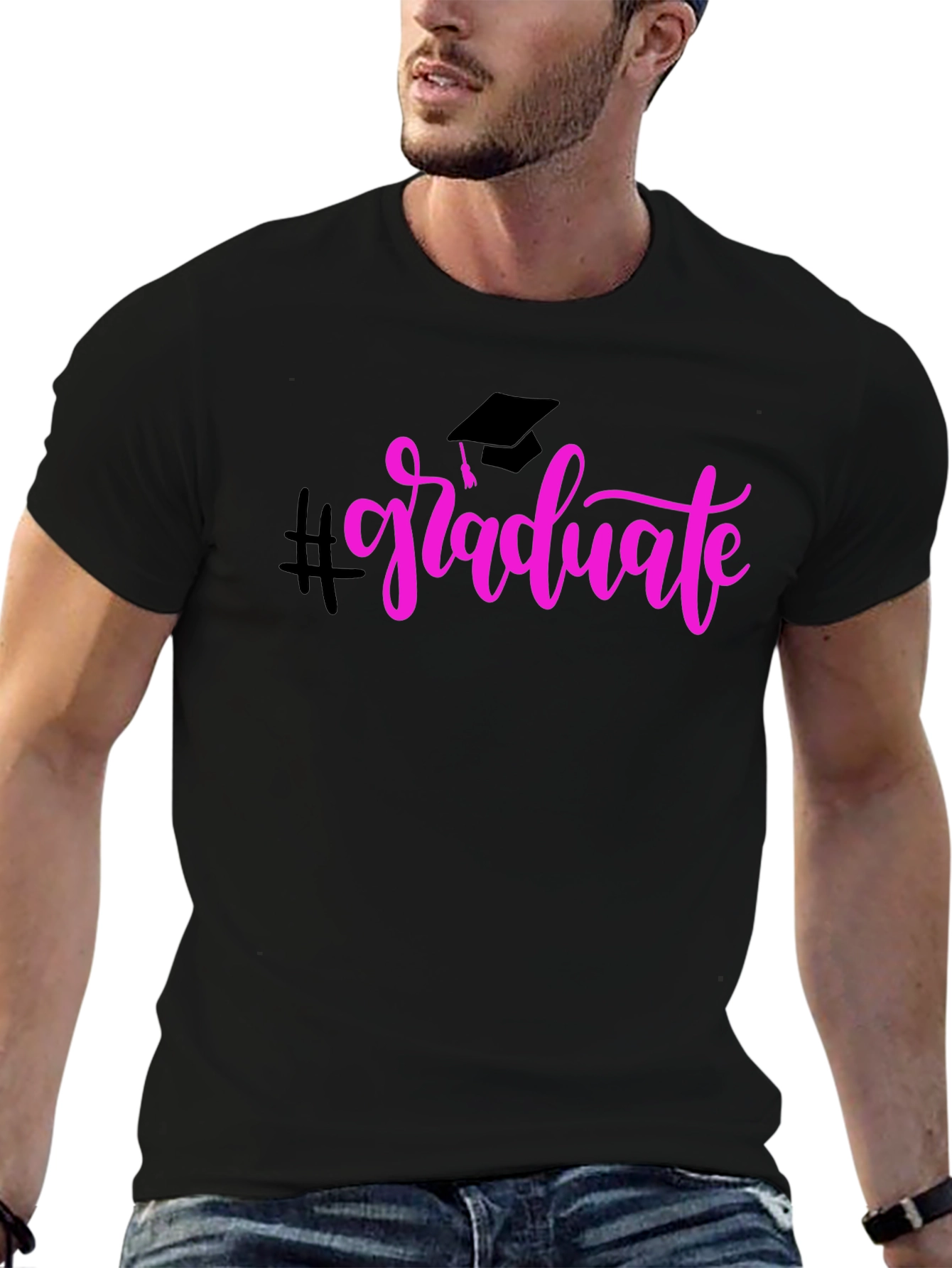 Graduate T-Shirt Black Cotton Pink Graphic