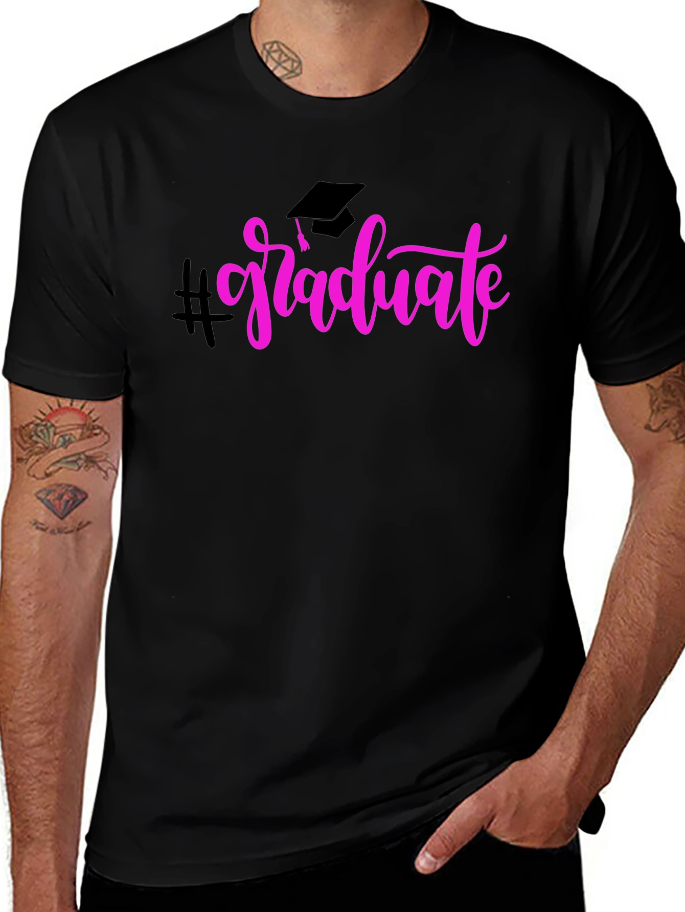 Graduate T-Shirt Black Cotton Pink Graphic