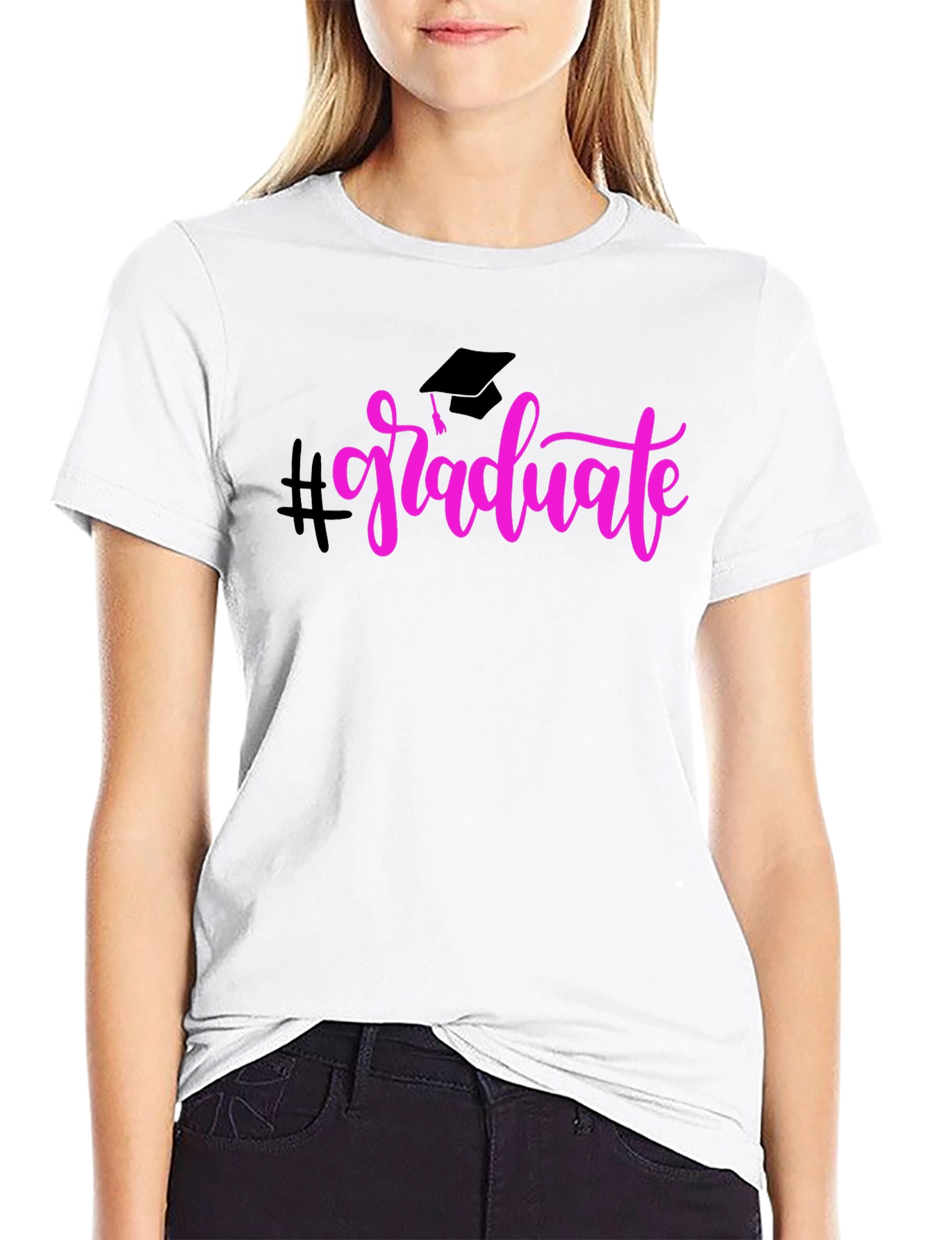 Graduate T-Shirt Black Cotton Pink Graphic