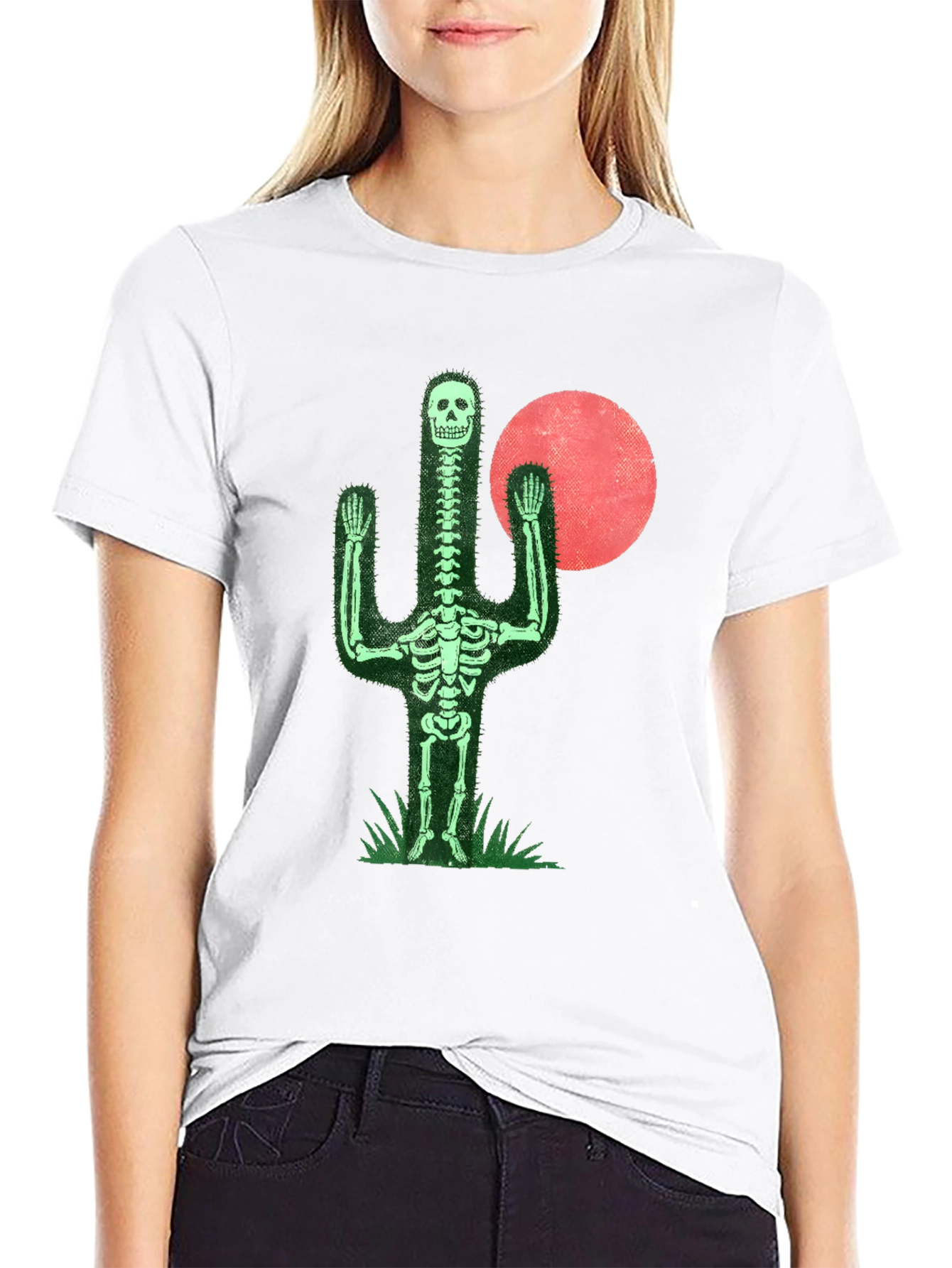Skeleton Cactus Graphic Tee - Novelty Print Shirt