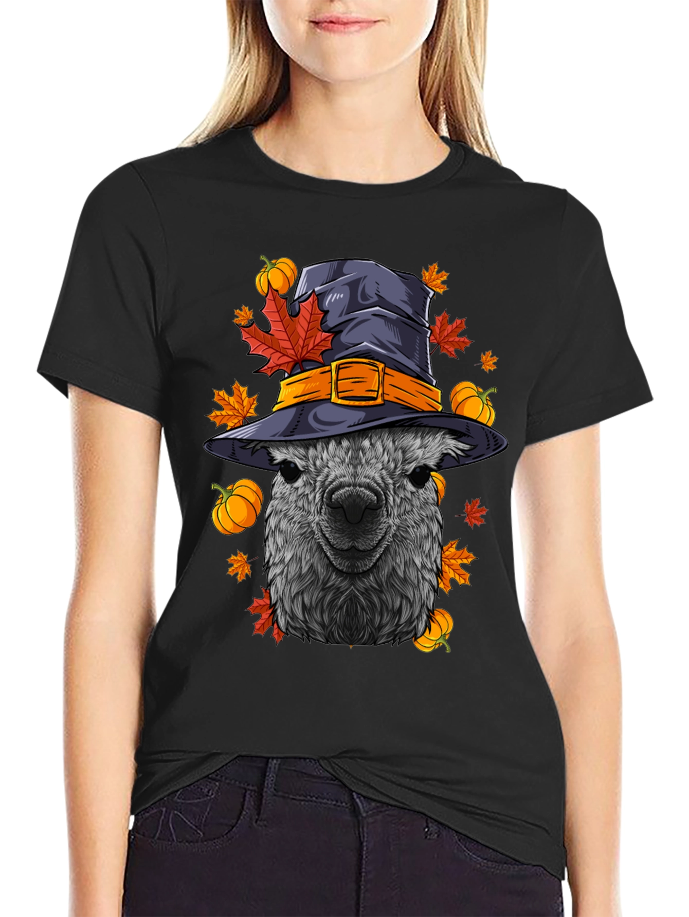 Halloween Alpaca Witch Hat T-Shirt