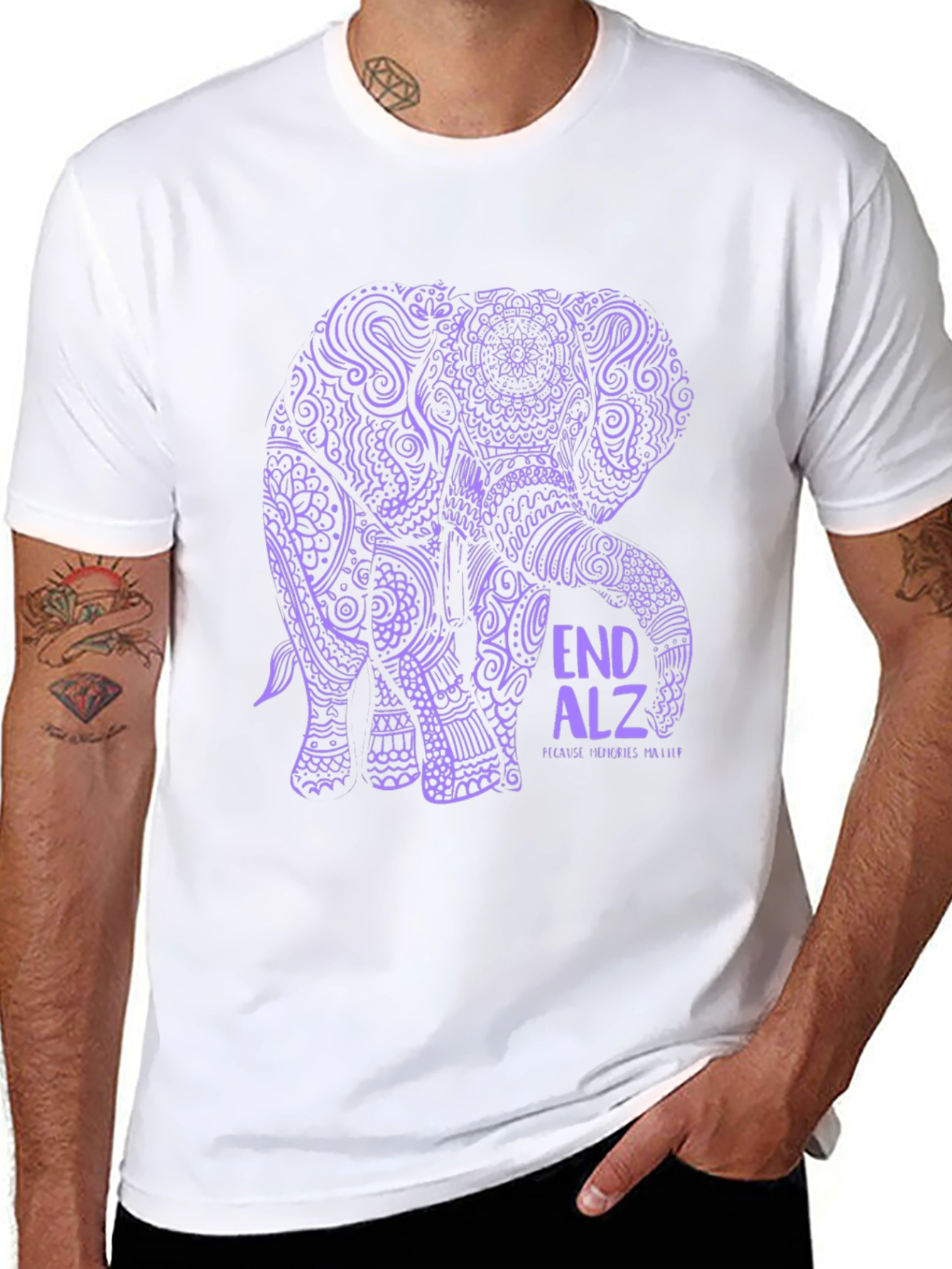 End Alz Elephant T-Shirt Black Cotton