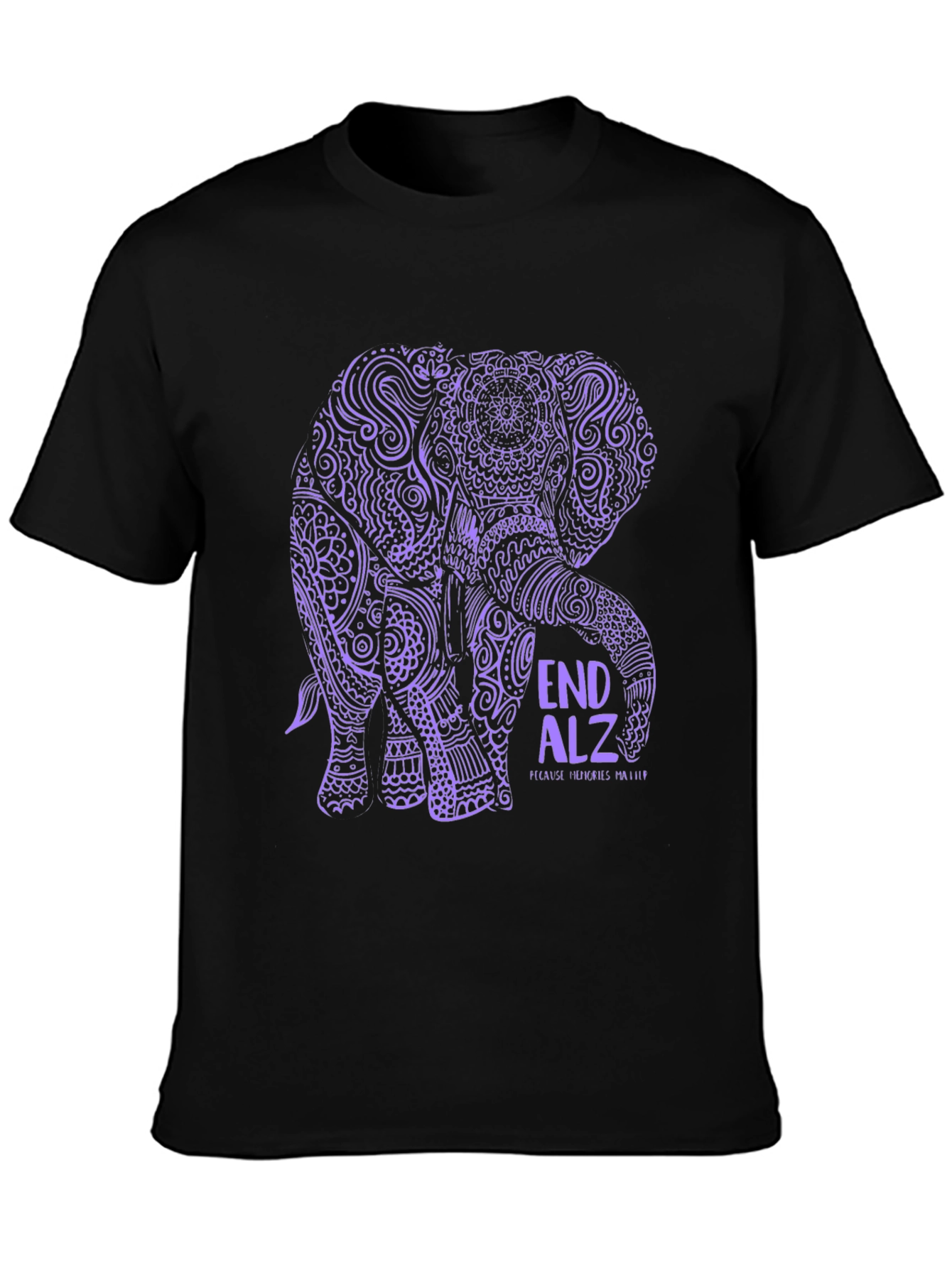 End Alz Elephant T-Shirt Black Cotton