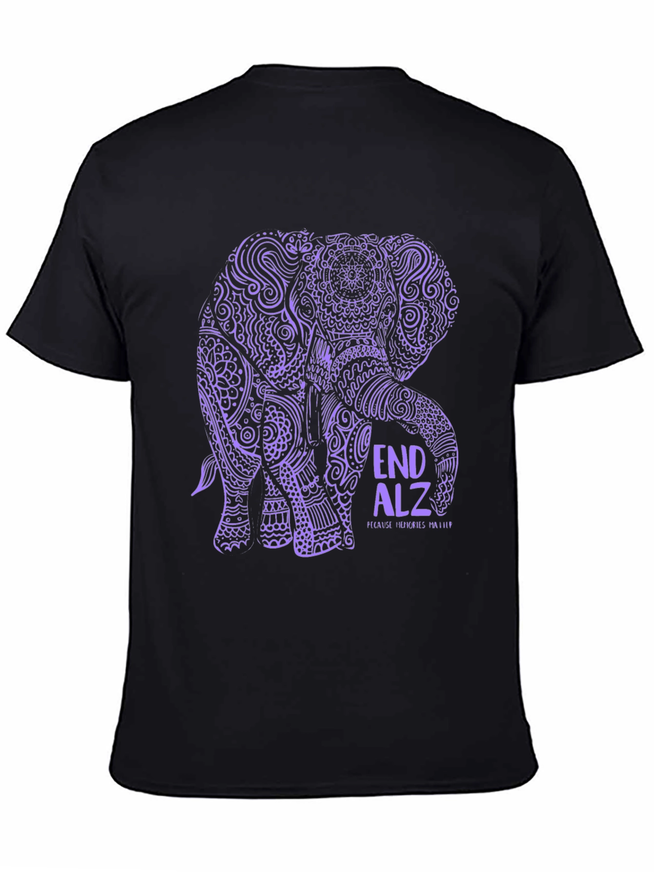 End Alz Elephant T-Shirt Black Cotton