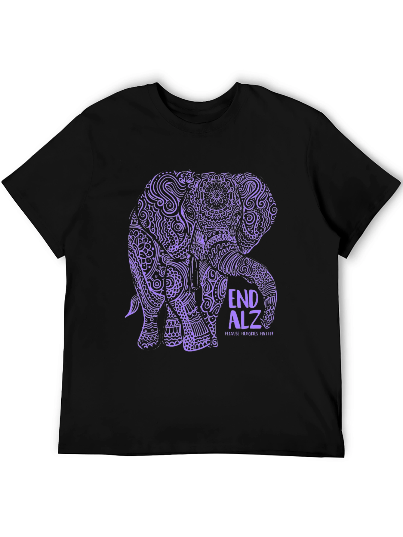 End Alz Elephant T-Shirt Black Cotton