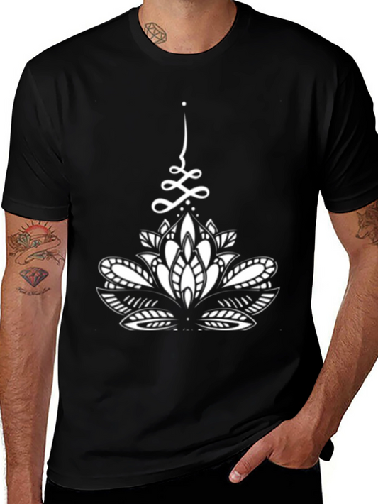 Black T-Shirt with White Lotus Design