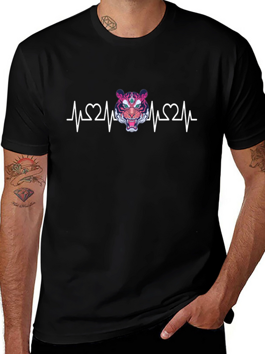 Heartbeat Tiger Graphic T-Shirt - Stylish Mens Tee