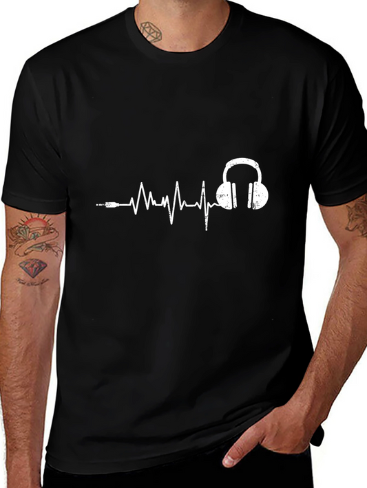 Heartbeat Headphones Graphic Tee - Black