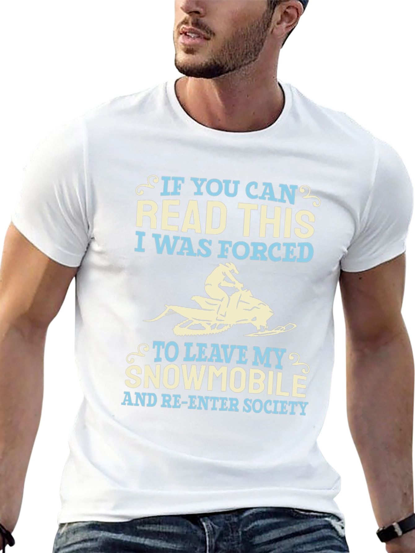 Funny Snowmobile T-Shirt - Forced to Re-Enter Society