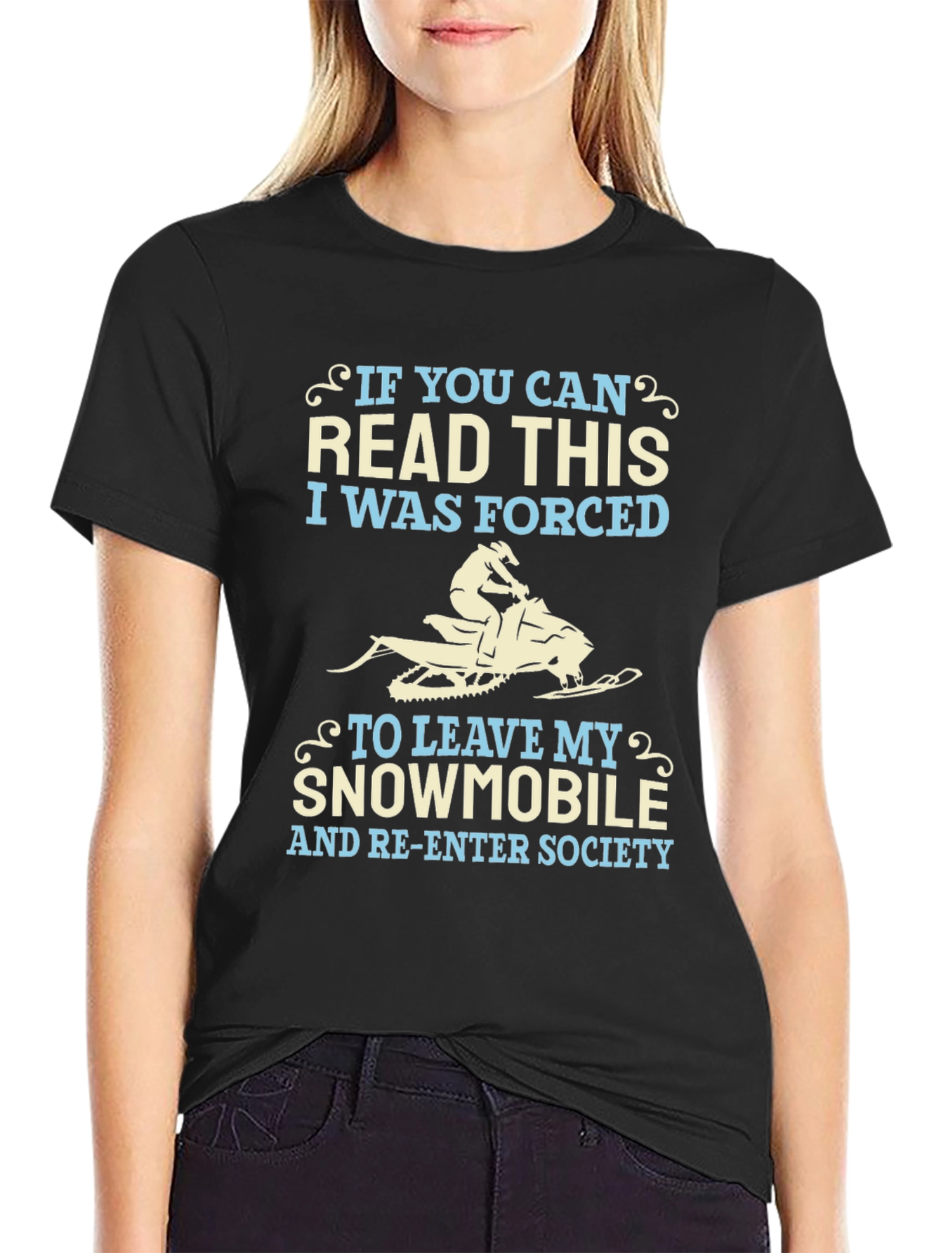 Funny Snowmobile T-Shirt - Forced to Re-Enter Society