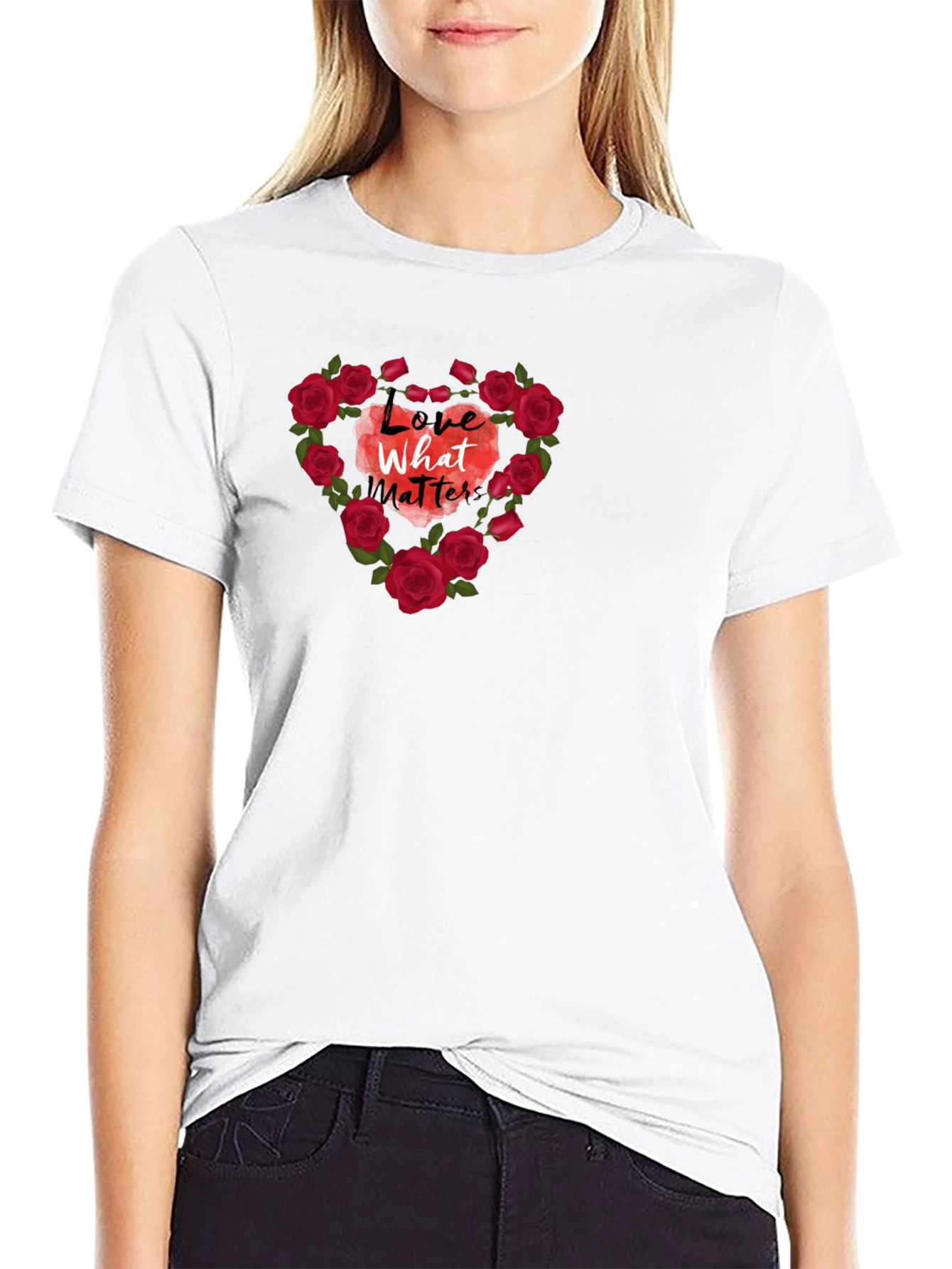 Love What Matters Rose Heart Graphic Tee - Black