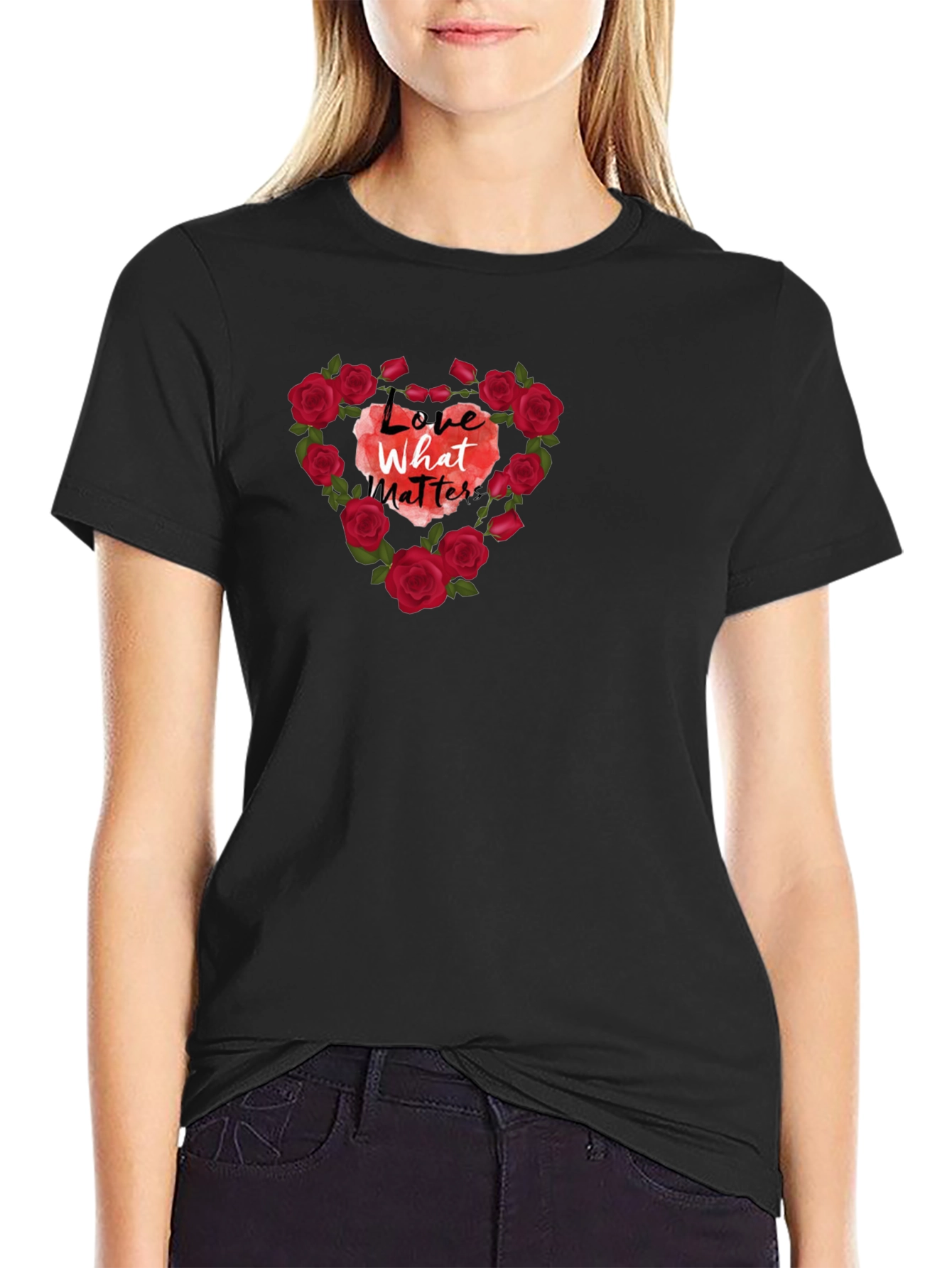 Love What Matters Rose Heart Graphic Tee - Black