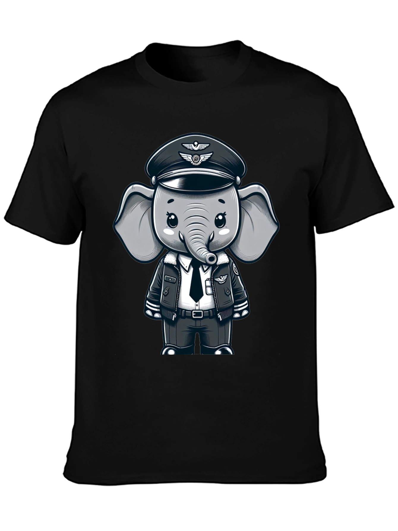 Pilot Elephant T-Shirt - Black Crew Neck