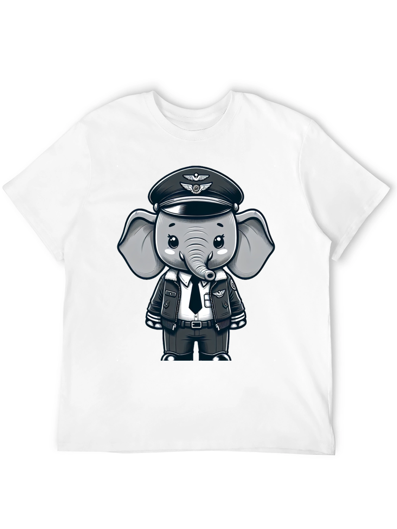 Pilot Elephant T-Shirt - Black Crew Neck