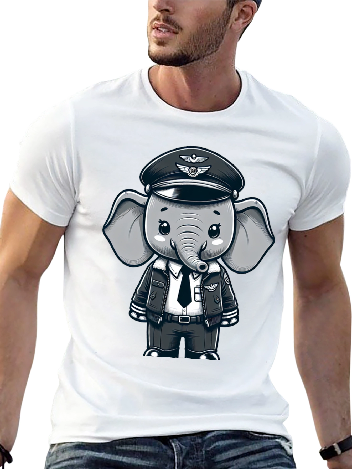 Pilot Elephant T-Shirt - Black Crew Neck