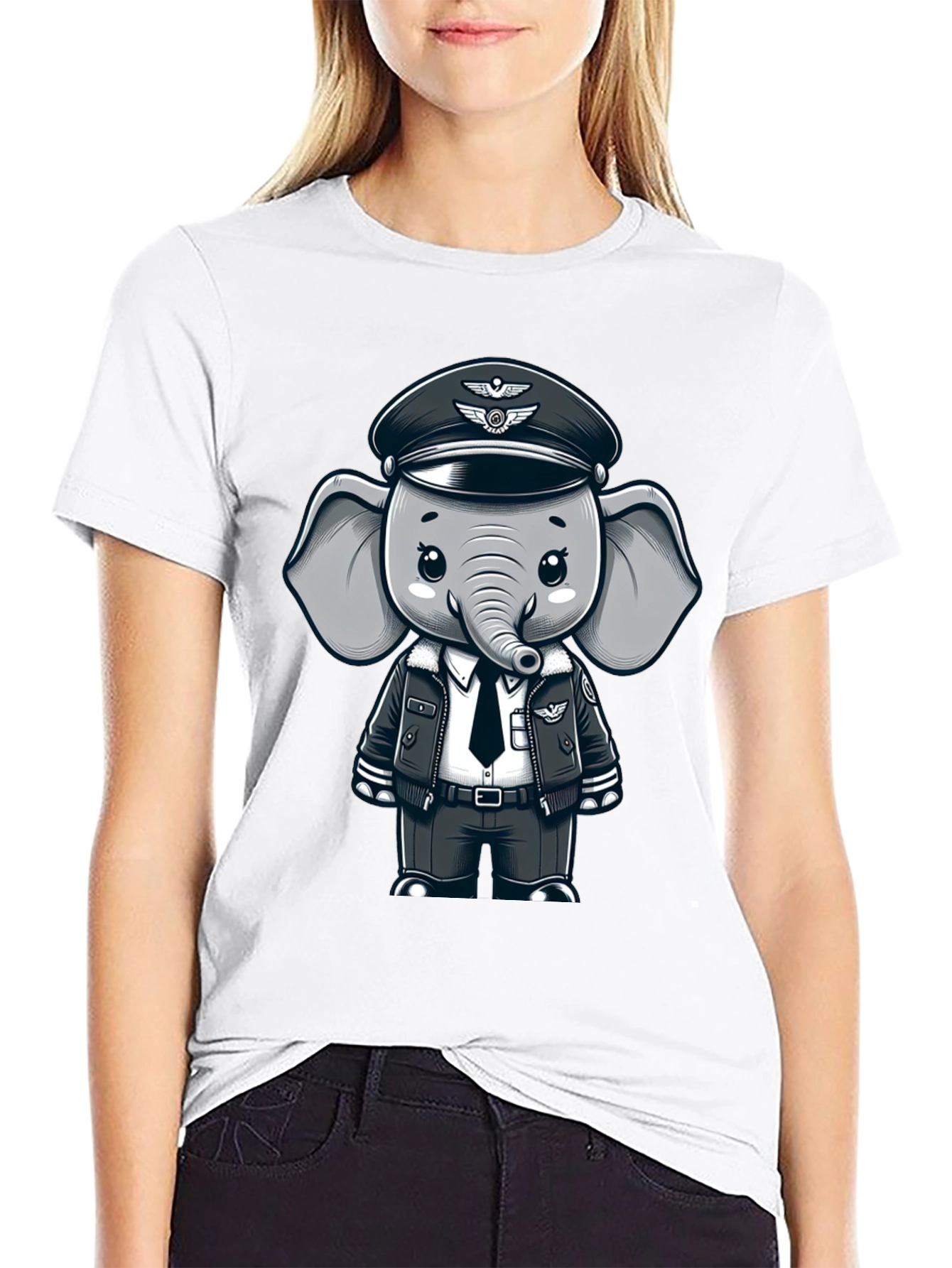 Pilot Elephant T-Shirt - Black Crew Neck