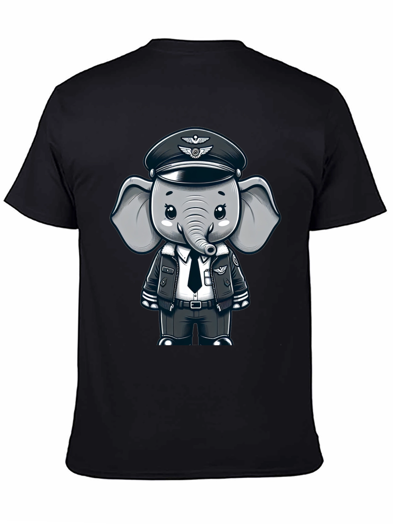 Pilot Elephant T-Shirt - Black Crew Neck