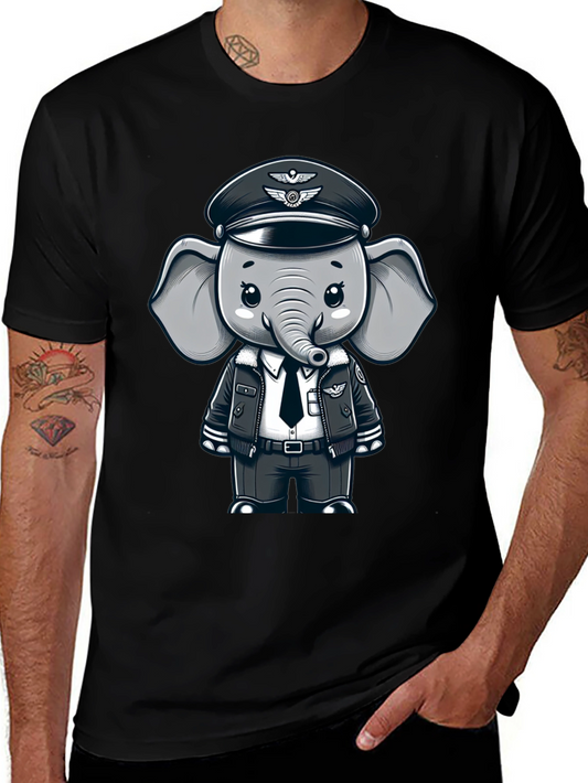 Pilot Elephant T-Shirt - Black Crew Neck