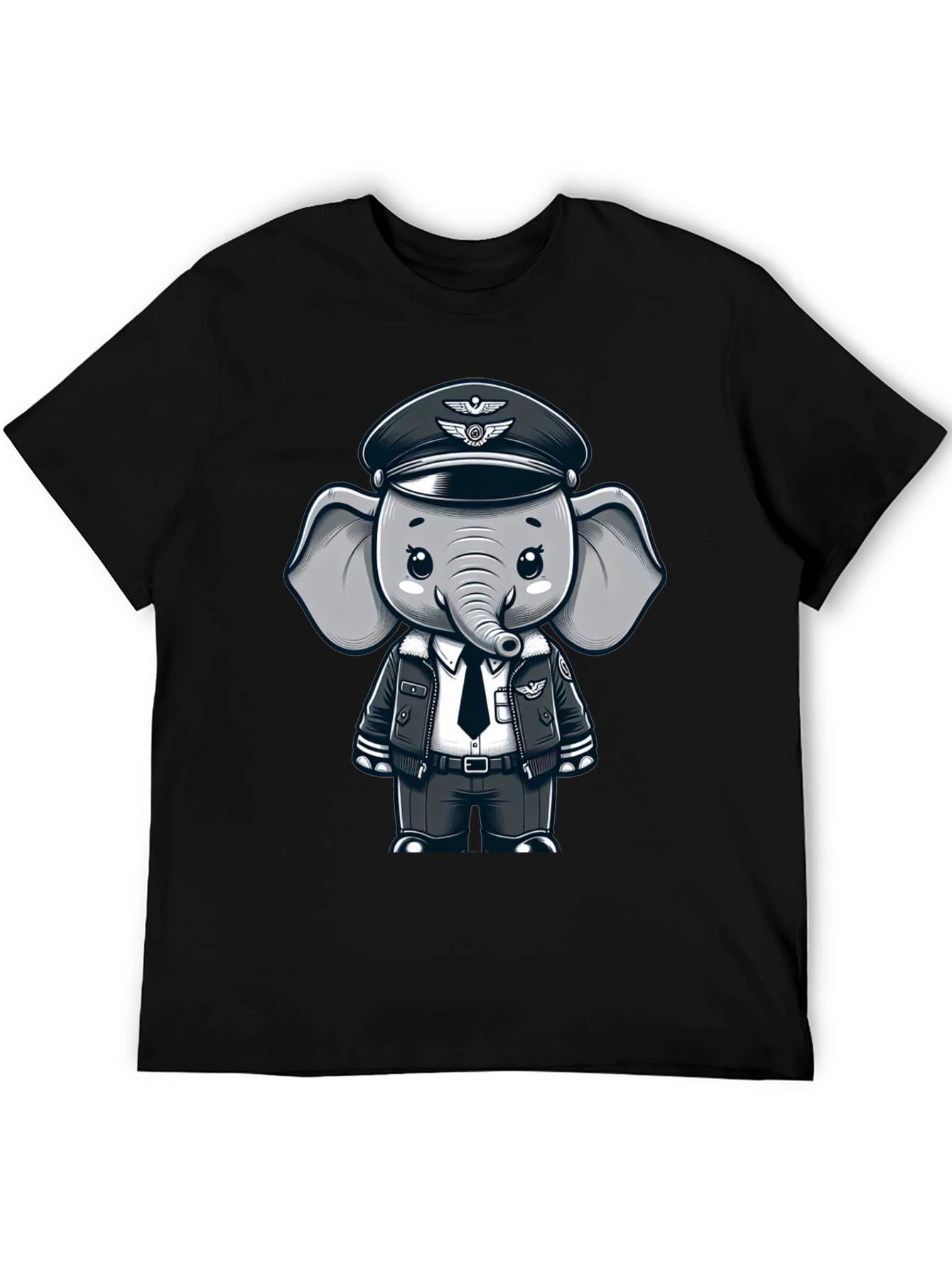 Pilot Elephant T-Shirt - Black Crew Neck