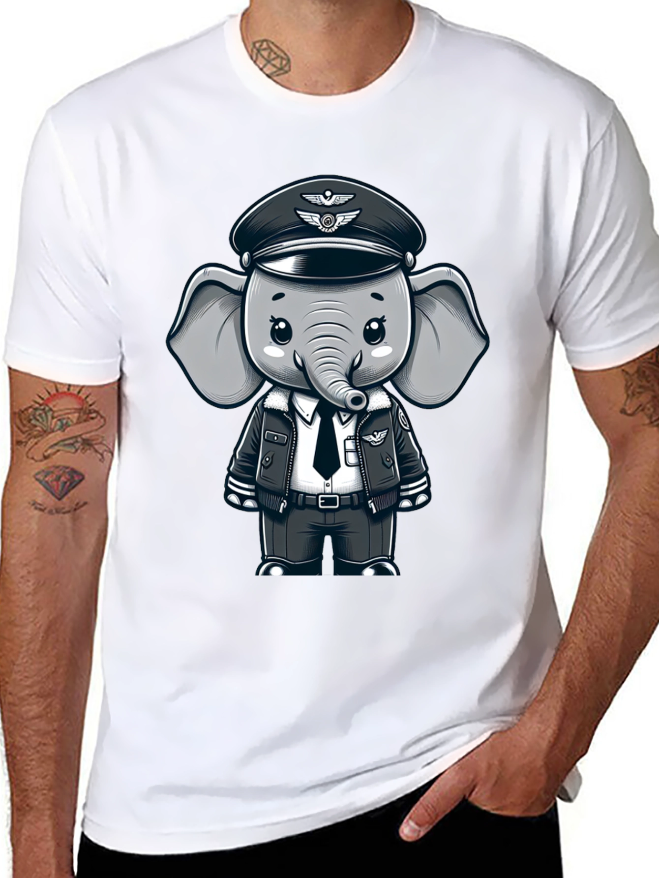 Pilot Elephant T-Shirt - Black Crew Neck